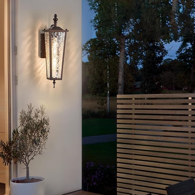 Brown Outdoor Wall Light External Wall Light Porch Lamp Wall Mount with E26 Outlet and Glass 16.7 Inch Outdoor Lighting for Garage Patio Front Entrance
