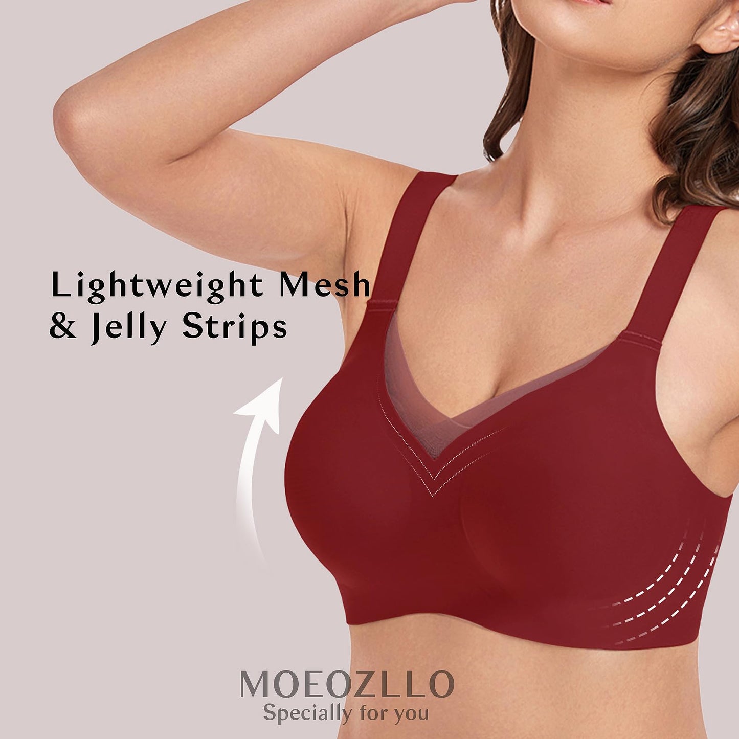 MOEOZLLO V Lace Bras for Women No Underwire Seamless Bralettes for Women Wireless Bra Soft Support Everyday T Shirt Bras -Red,L