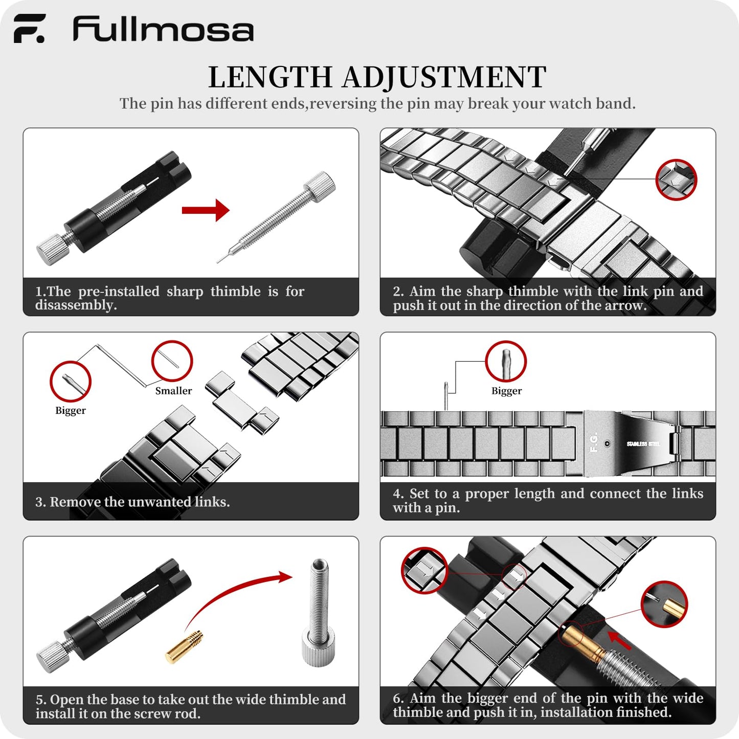 Fullmosa Stainless Steel Watch Band 16mm 18mm 19mm 20mm 22mm 24mm, Quick Release Metal Replacement Strap with Removable Links, Includes Spring Bars & Link Removal Tool for Men Women (22mm, Silver)