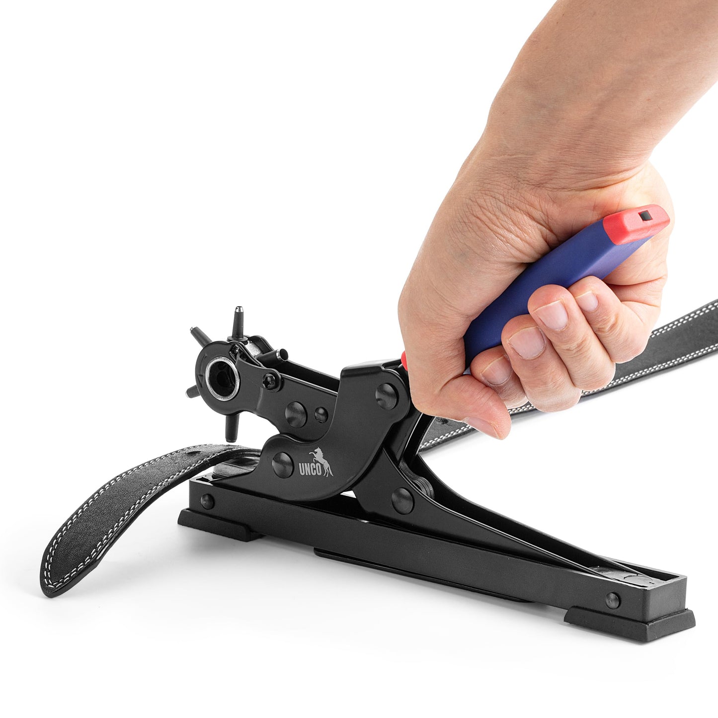 UNCO- Desktop Leather Hole Punch Tool, 6 Punch Sizes, Belt Hole Puncher for Leather, Dog Collars, Watch Straps, Footwear, Fashion Accessories and Crafting