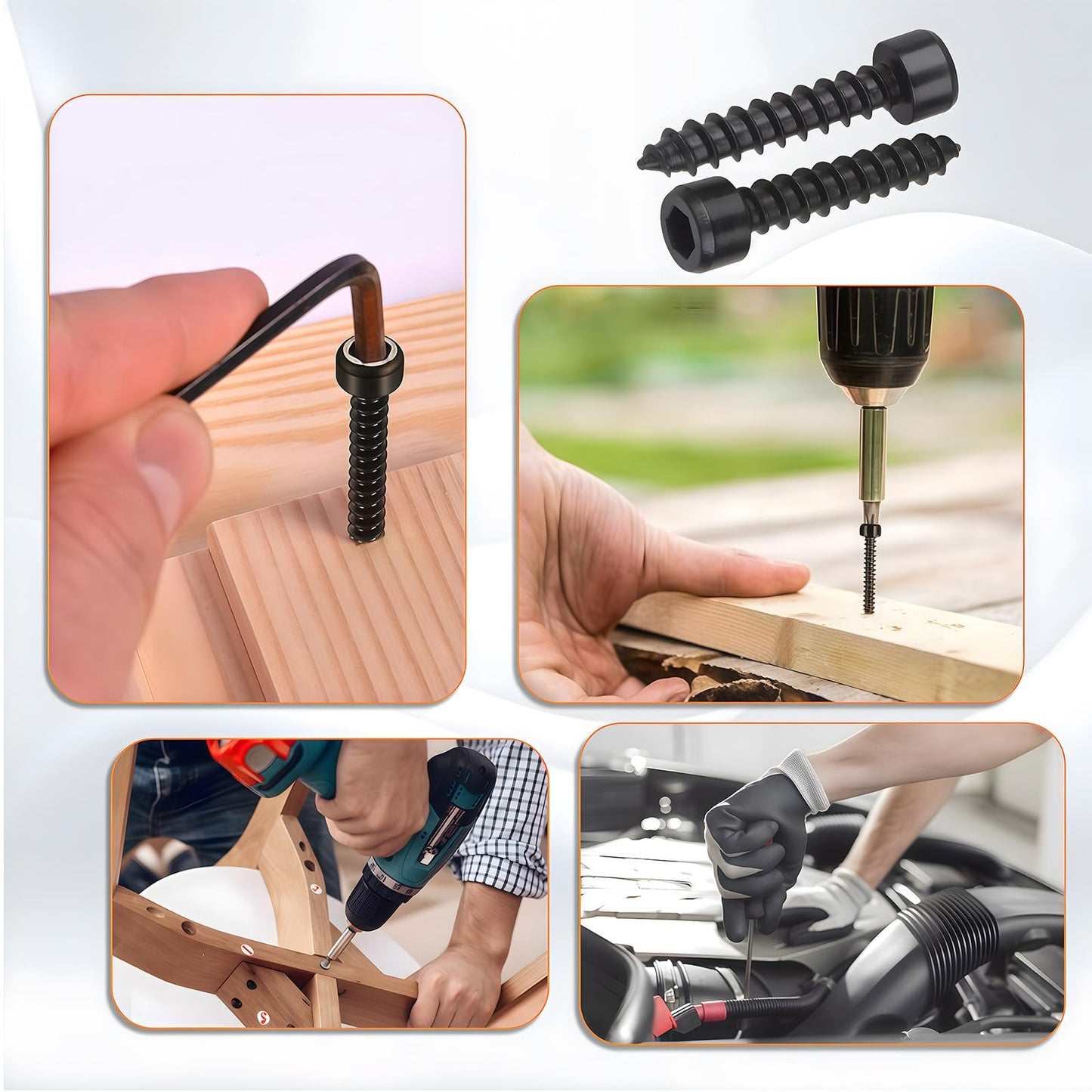Zmbroll M3 Socket Head Cap Self Tapping Screw Black Grade 8.8 Carbon Steel Metric 400Pcs M3x6/8/10/12/14/16/18/20/25/30mm Socket Allen Head Self Drilling Fasteners Hex Drive Wood Screws
