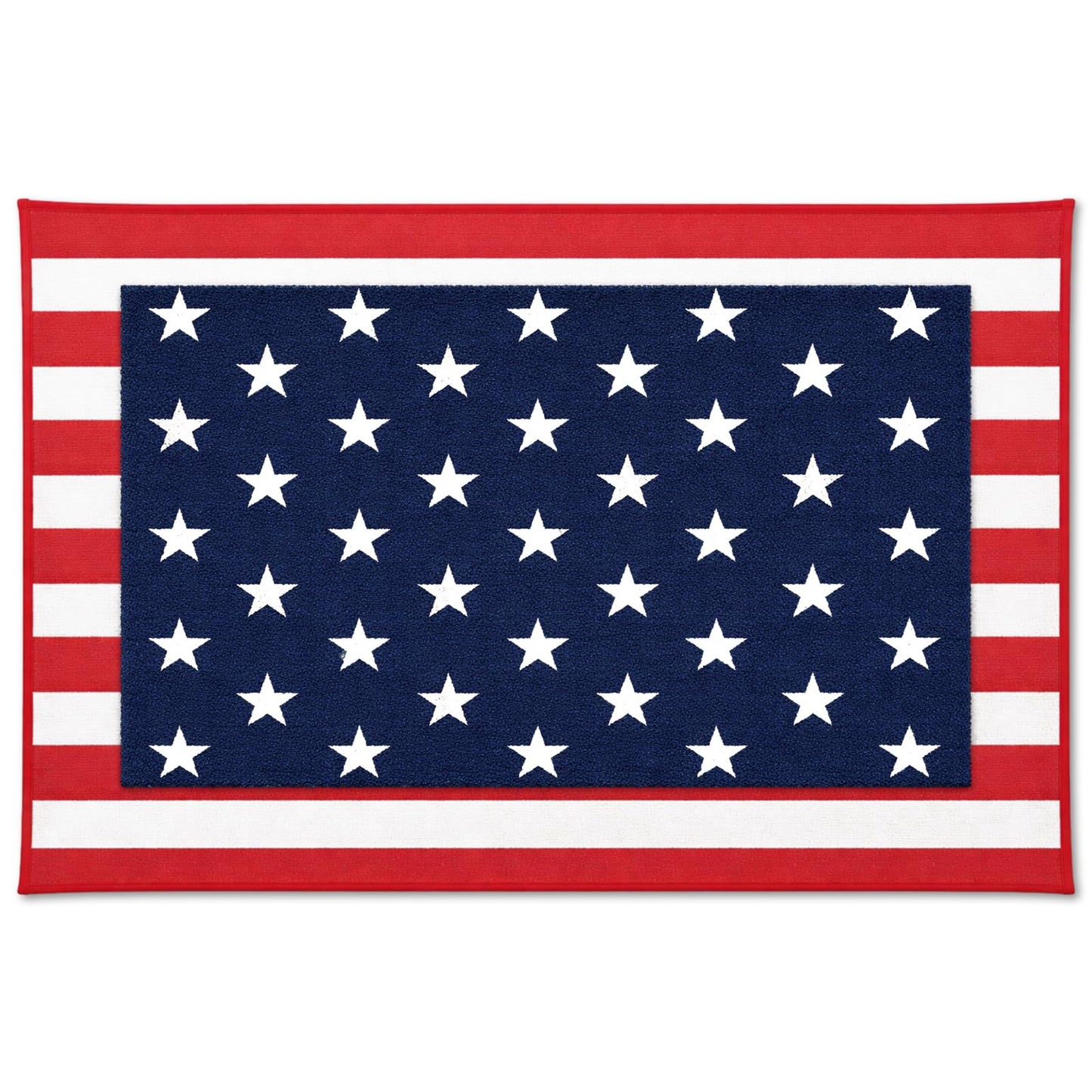 Breling 2 Pcs 4th of July Door Mat Set, Layered Thick Mats Combo with Blue Star Red Stripe American Flag Design for Independence 250 Anniversary Memorial Day Coco Coir Doormat for Front Porch Outdoor