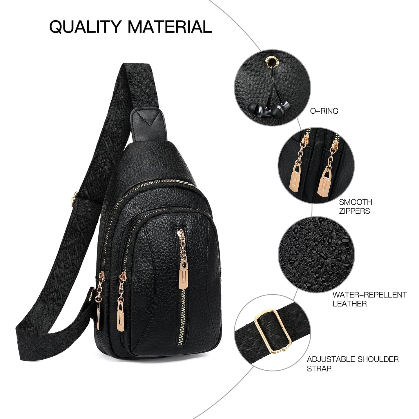 GOIACII Cossbody Bag for Women Sling Bag Anti Theft Travel Purse Fanny Packs Leather Black