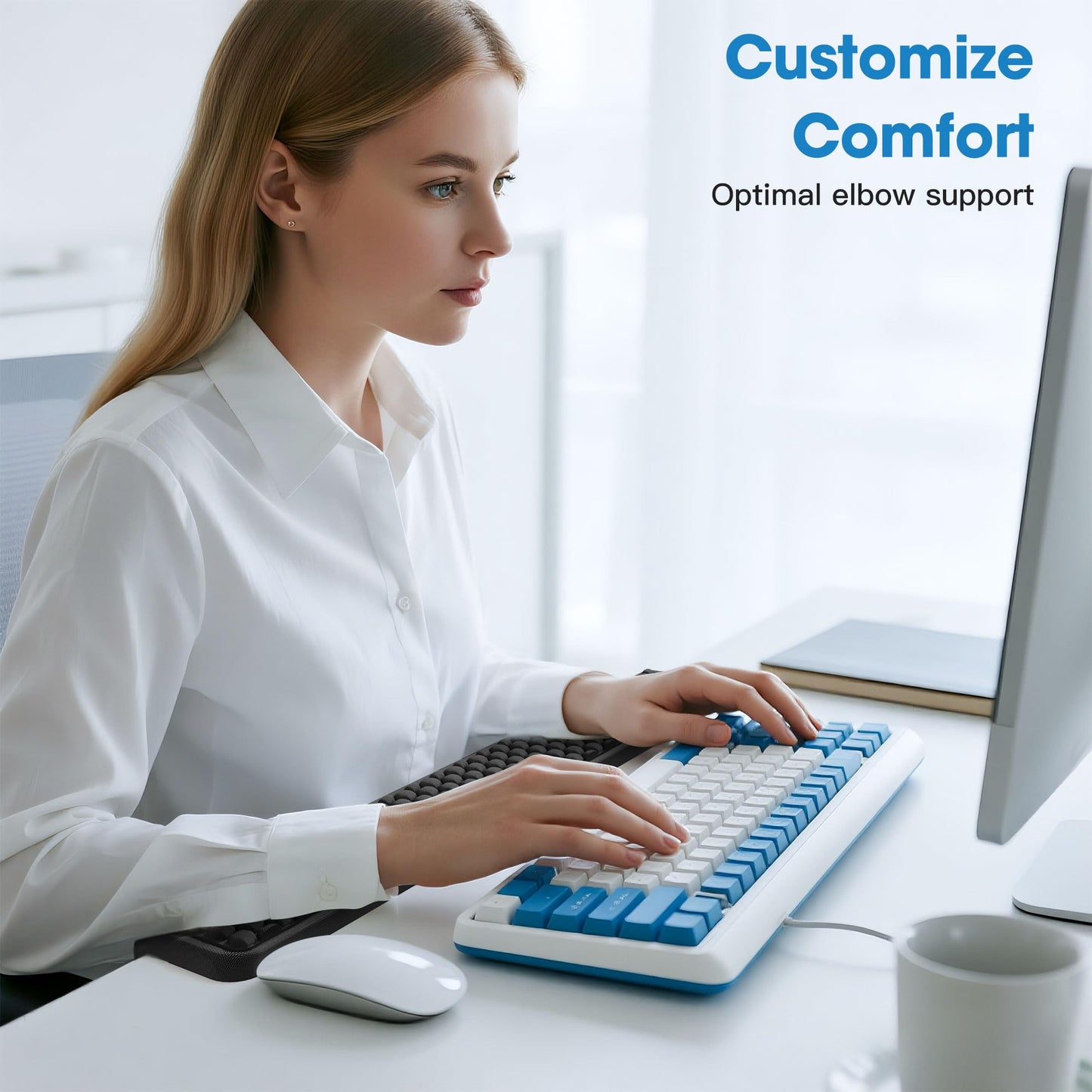 MEKASS L-Shaped Desk Long Elbow Pad for Desk, Memory Foam Elbow Support Padding with Non-Slip, Ergonomic Desk Edge Cushion, Wrist Comfort Support for Office Home (Honeycomb Texture)