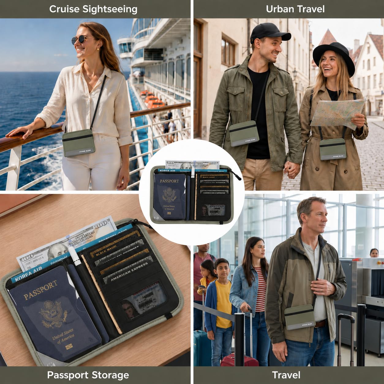 P.travel Passport Holder for Travel - RFID Blocking Nylon Passport Wallet with Adjustable Shoulder Strap,LightWeight Document Organizer Pouch for Men & Women, Travel Must Haves