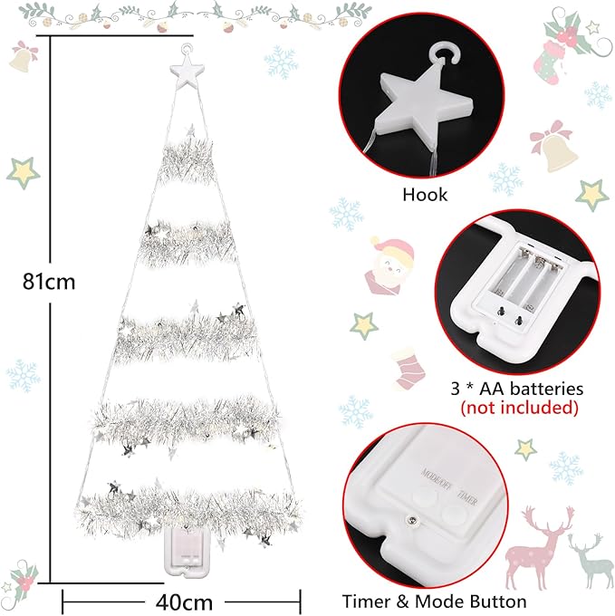 Toodour Christmas Decorations Indoor Lights, 2.65ft LED Christmas Lights, Multicolor Wall Window Hanging Light, Battery Operated Holiday Decoration for Outdoor Garden New Year Home Decor