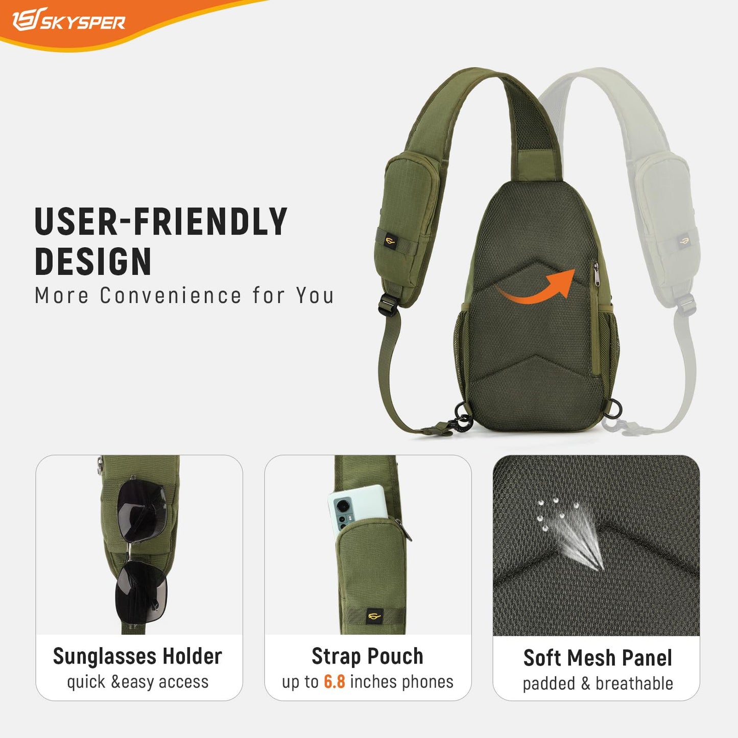 SKYSPER Sling Bag RFID Cross Body Bag Recycled Crossbody Backpack Travel Daypack(Armygreen)