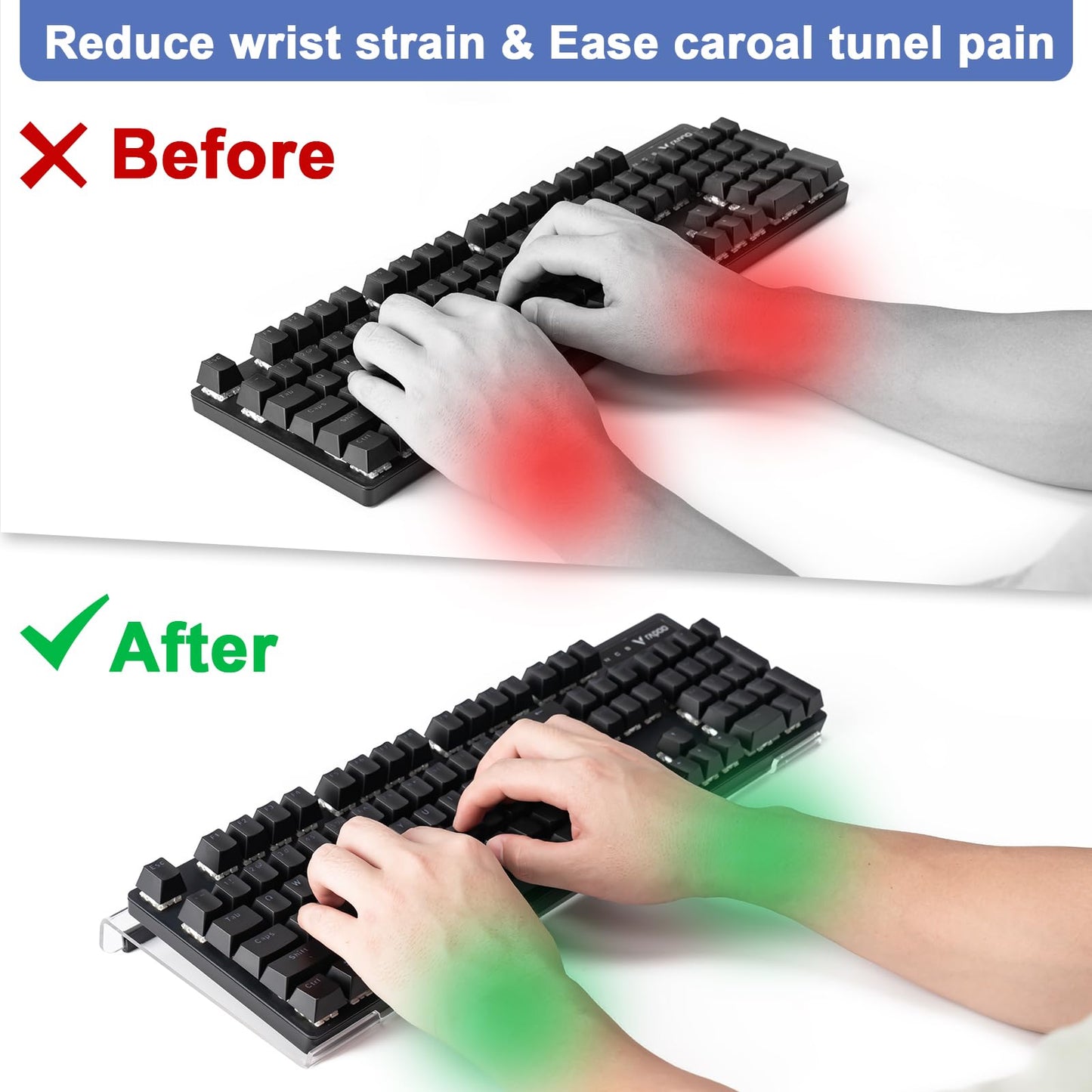 BOOMIBOO Clear Acrylic Tilted Computer Keyboard Holder for Ergonomic Typing, Keyboard Stand with Silicone Anti-Slip Strip, 17 x 5.7 Inch Keyboard Tray for Office Desk, Home, School