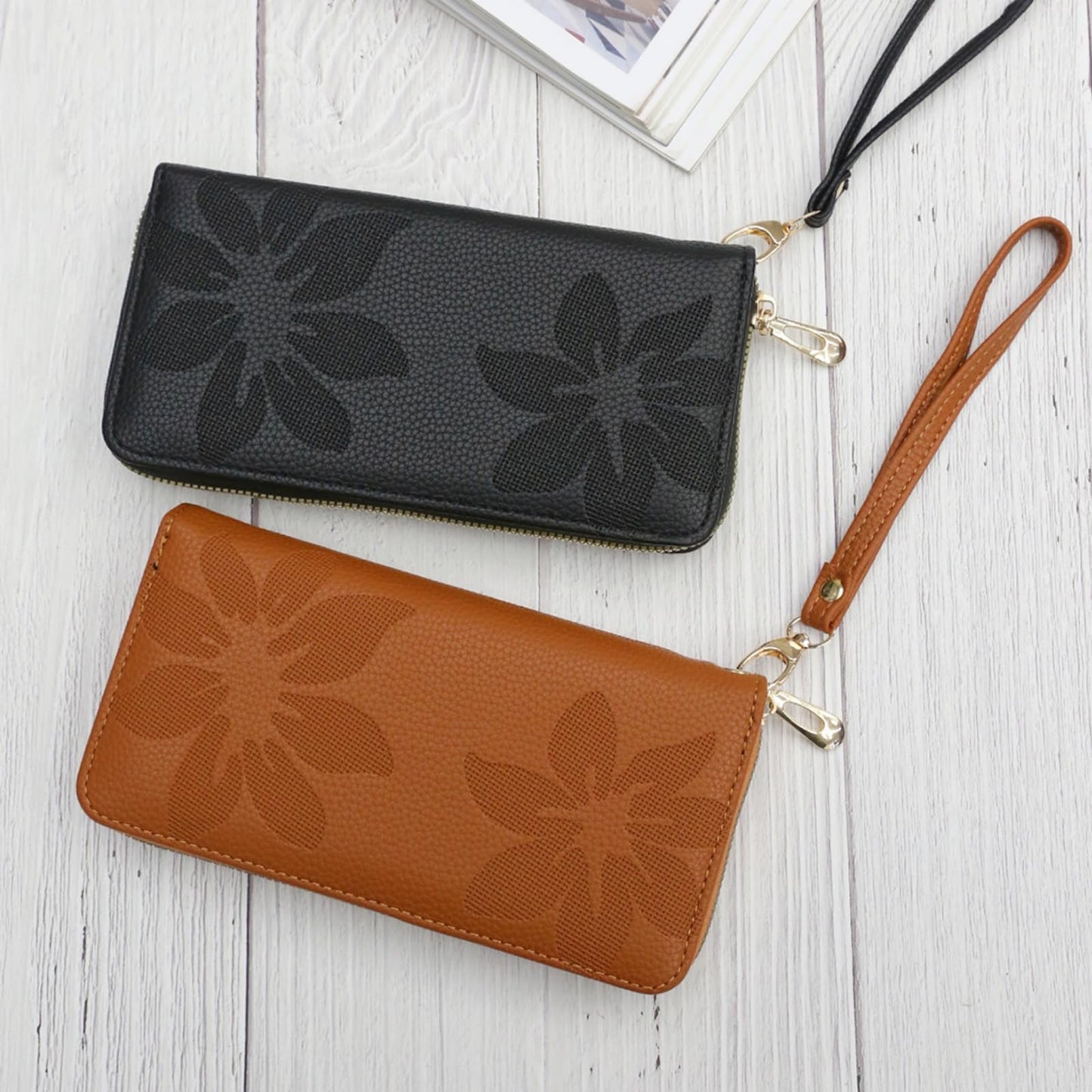 Bakurok Womens Wallet RFID Wristlet Wallet for Women Zip Around Credit Card Holder Floral Leather Ladies Clutch Long Purse