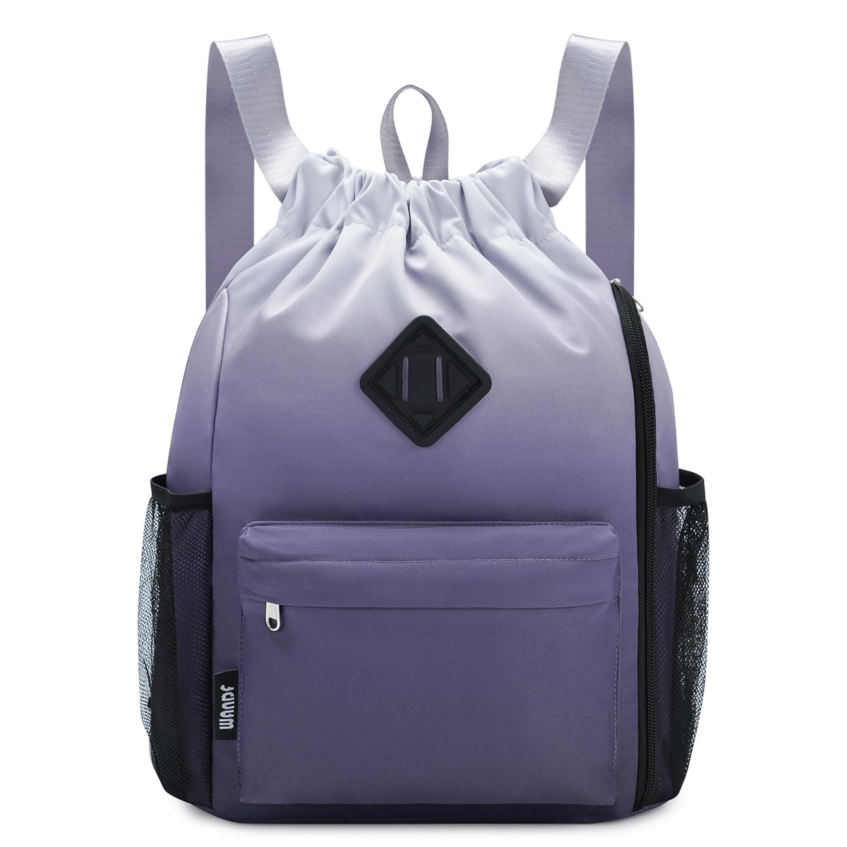 WANDF Drawstring Backpack Sports Gym Bag with Shoes Compartment, Water-Resistant String Backpack Cinch for Women Men (Small,Grey Gradient)