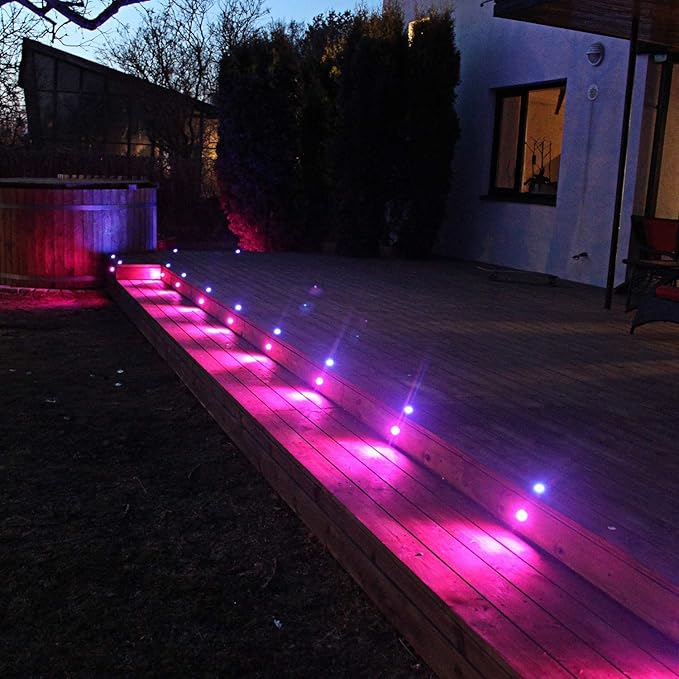 LED Recessed Deck Light Kits with Protecting Shell, LED Outdoor Landscape Lighting IP67 Waterproof, DC 12V Low Voltage for Garden,Yard Steps,Stair,Patio,Floor,Kitchen Decoration (20pcs, RGB)