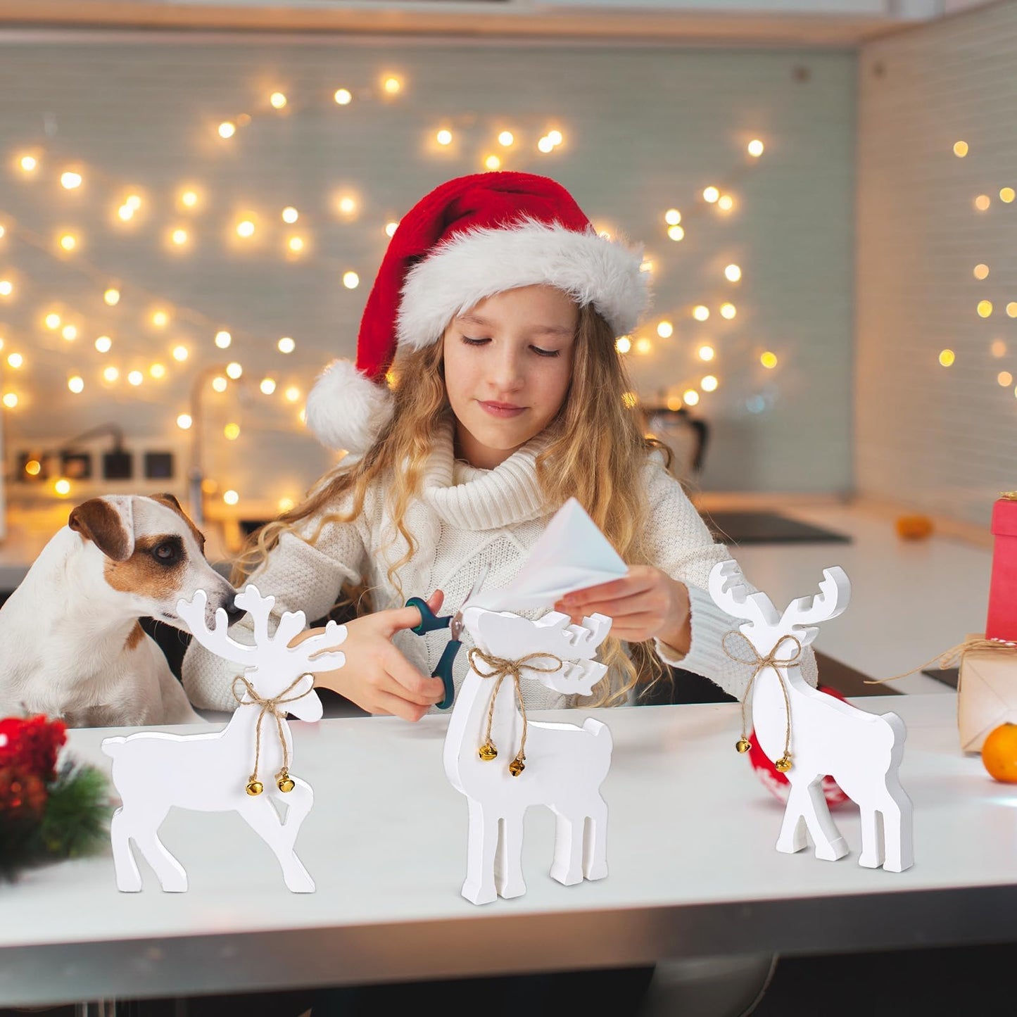 Lonfliness 3Pcs Reindeer Christmas Decorations Indoor Christmas Table Wood Sign Centerpiece Rustic Tabletop Decor Xmas Table Decor Gifts for Winter Holiday Home Kitchen Mantel Office Display