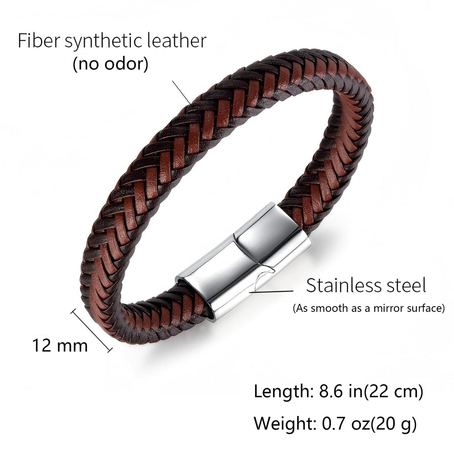 Kim Carrey Italian Handmade Genuine Leather Bracelets for Men Stainless Steel Clip, Men's Casual Genuine Multi-layer Cuff Bracelet, Bracelet Gift for Real Men (8.6" Large Size Black Brown Weave)