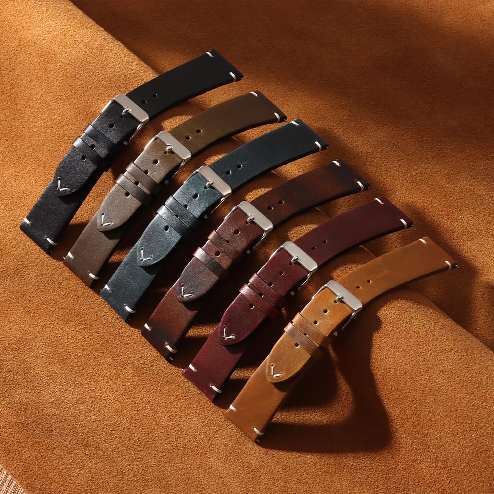 JUNGHELE leather watch bands for men and women, Quick Release leather watch strap with Silver Buckle watch leather strap, Black 18mm watch band