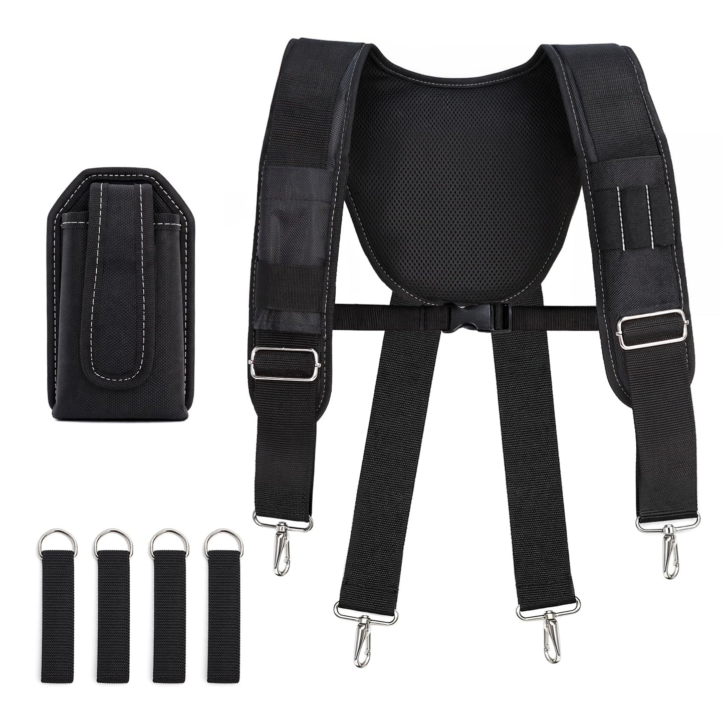 FamilyKit Tool Belt Suspenders for Men - Comfy Padded Work Belt Suspenders, Fully-Adjustable Tool Bag Suspenders with Loops for Construction, Carpenter, Electrician, Roofing, Framer (Black)