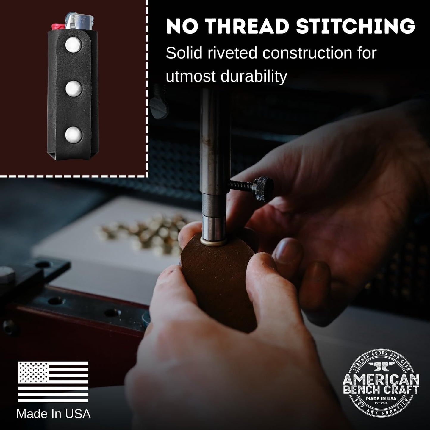 Leather Lighter Case Fits Standard BIC Lighter - BIC Sleeve - Full Grain Leather - Made in USA (Brown)