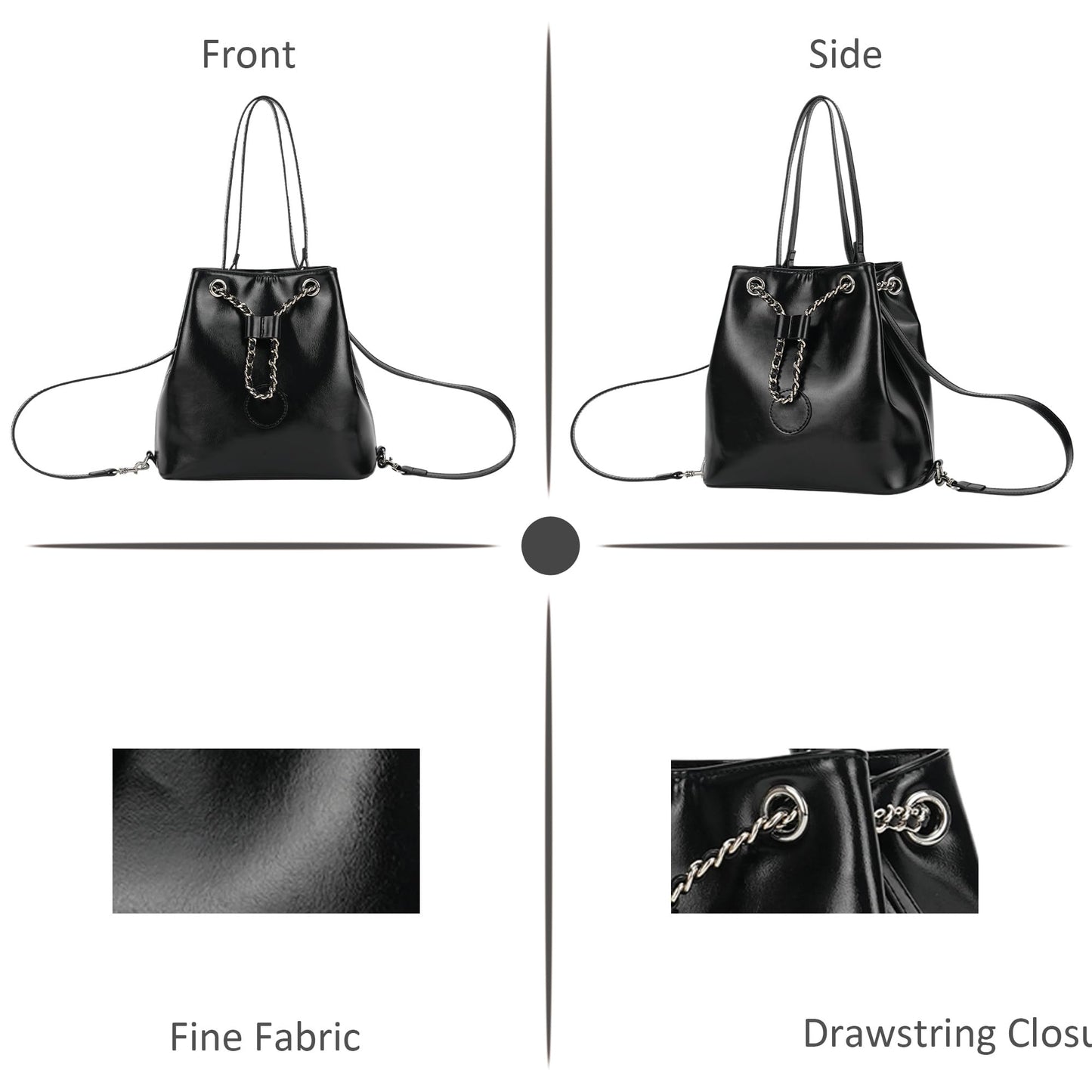 Goinsound Bucket Bag for Women, Vegan Leather Drawstring Tote with 2 Convertible Straps, Casual Crossbody Handbag