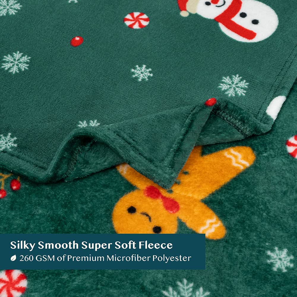 PAVILIA Christmas Gingerbread Throw Blanket | Green Holiday Christmas Fleece Blanket | Soft, Plush, Warm Winter Cabin Throw, 60x80 (Green Gingerbread)