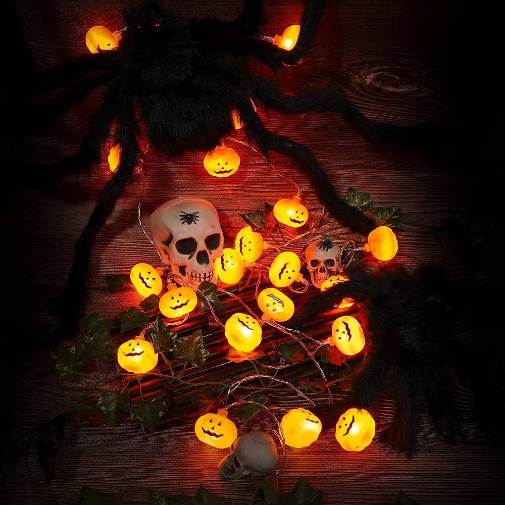 Runleo Halloween Decorations Pumpkin String Lights, 30 LED 16.4 FT 8 Modes Timer 3D Waterproof Orange Jack-O-Lantern Battery Operated Decorative Twinkle Lights for Indoor Bedroom Camper Party Decor
