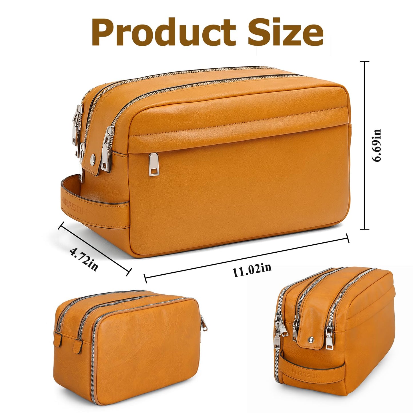 MIRASON Travel Toiletry Bag for Men Thickened Leather Travel Bag for Toiletries, Dopp Kit Water-resistant Shower Bag for Shaving Gym Bathroom Organizer Gifts for Men, Brown