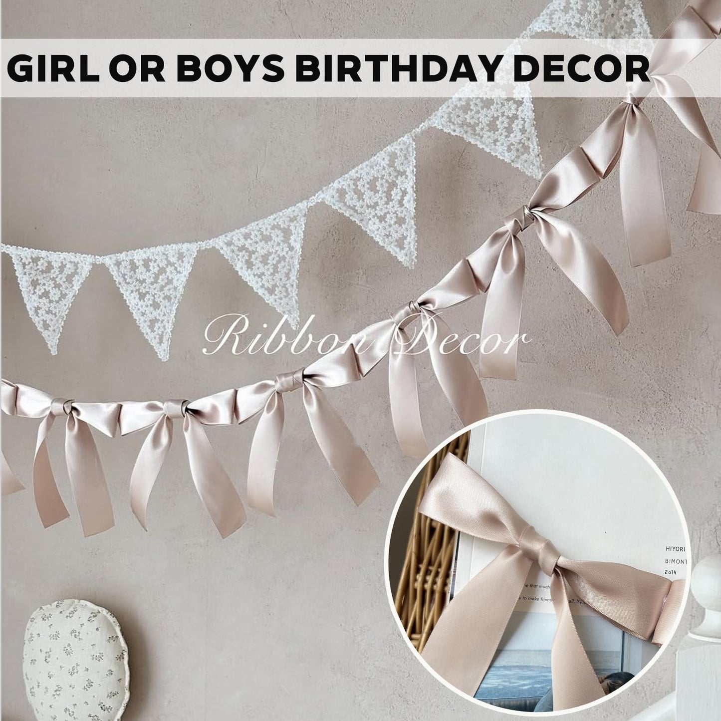Dusty Pink Bow Garland, Pre-Assembled 6 ft β Single Accent Decoration for Bridal Shower, Baby Shower & Birthday Parties | Soft Matte Satin Bows (Dusk Rose)