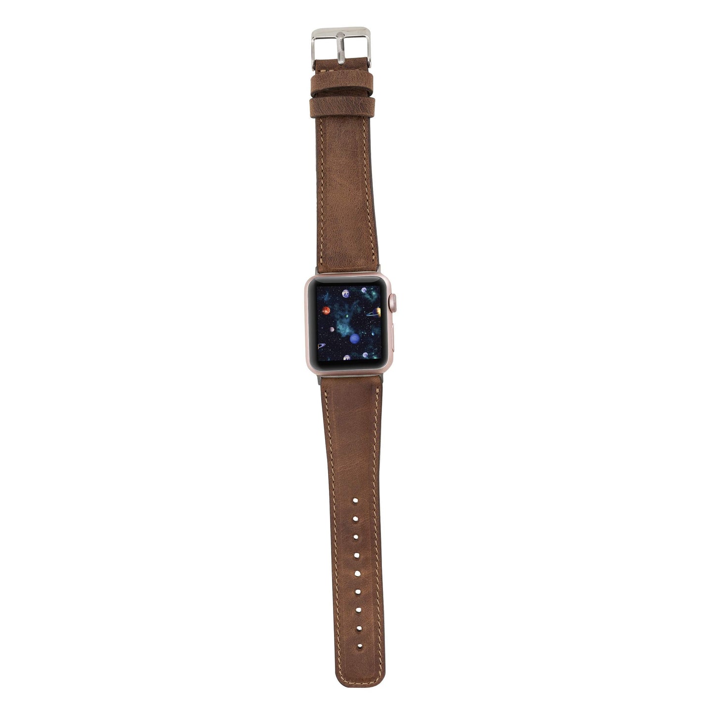benvato Premium Handmade Leather Watch Band for Apple Watch SE 3 2 1 & Series 11 10 9 8 7 6 5 4 3 2 1 fits 42mm 41mm 40mm 38mm (Saddle Brown w/Silver Connector&Clasp)