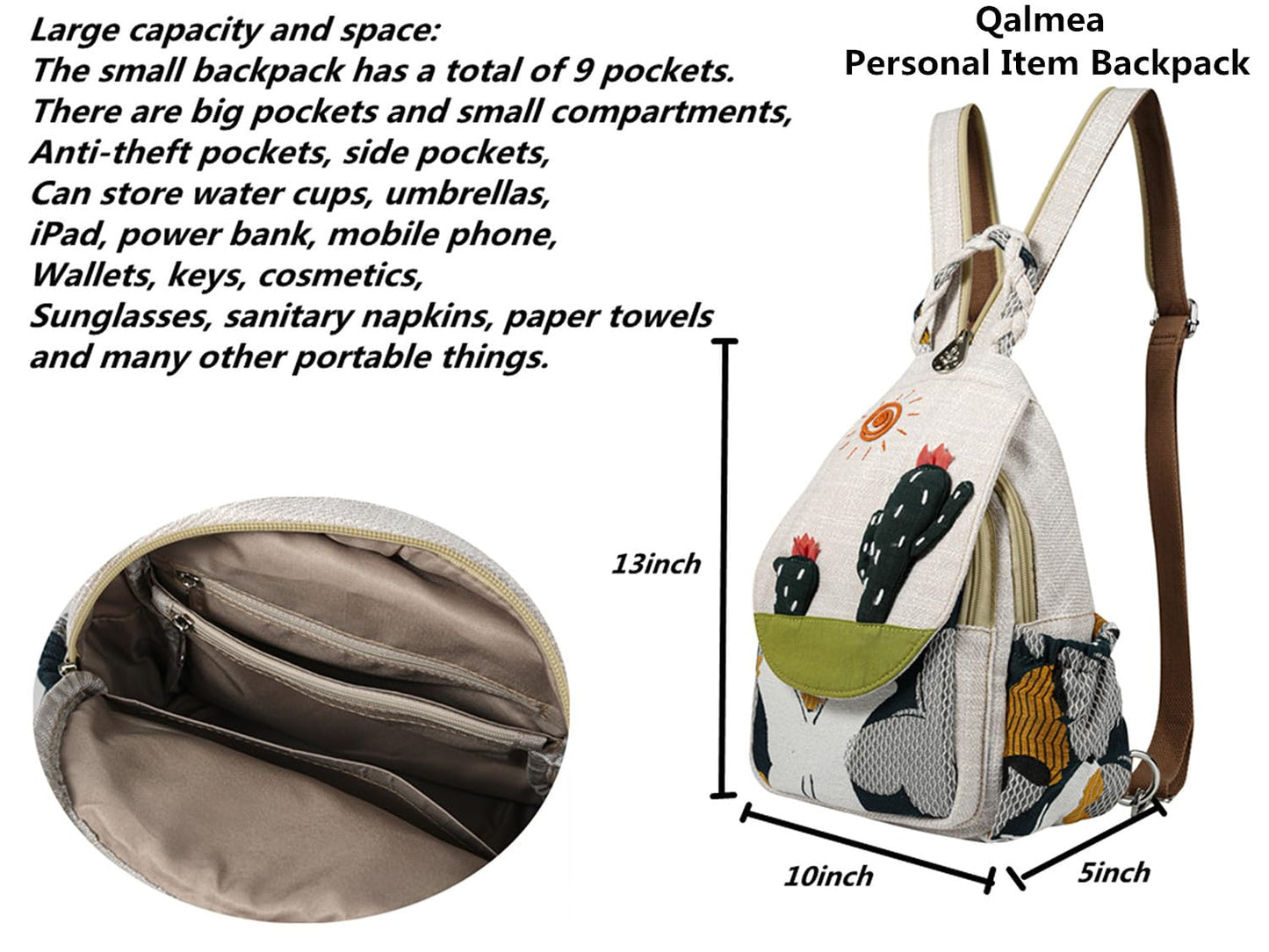 Qalmea Small Purse Small Backpack for Women Girl's Convertible Sling Bag Handmade Canvas Bags Casual Mini Backpack (Swallow Pattern)