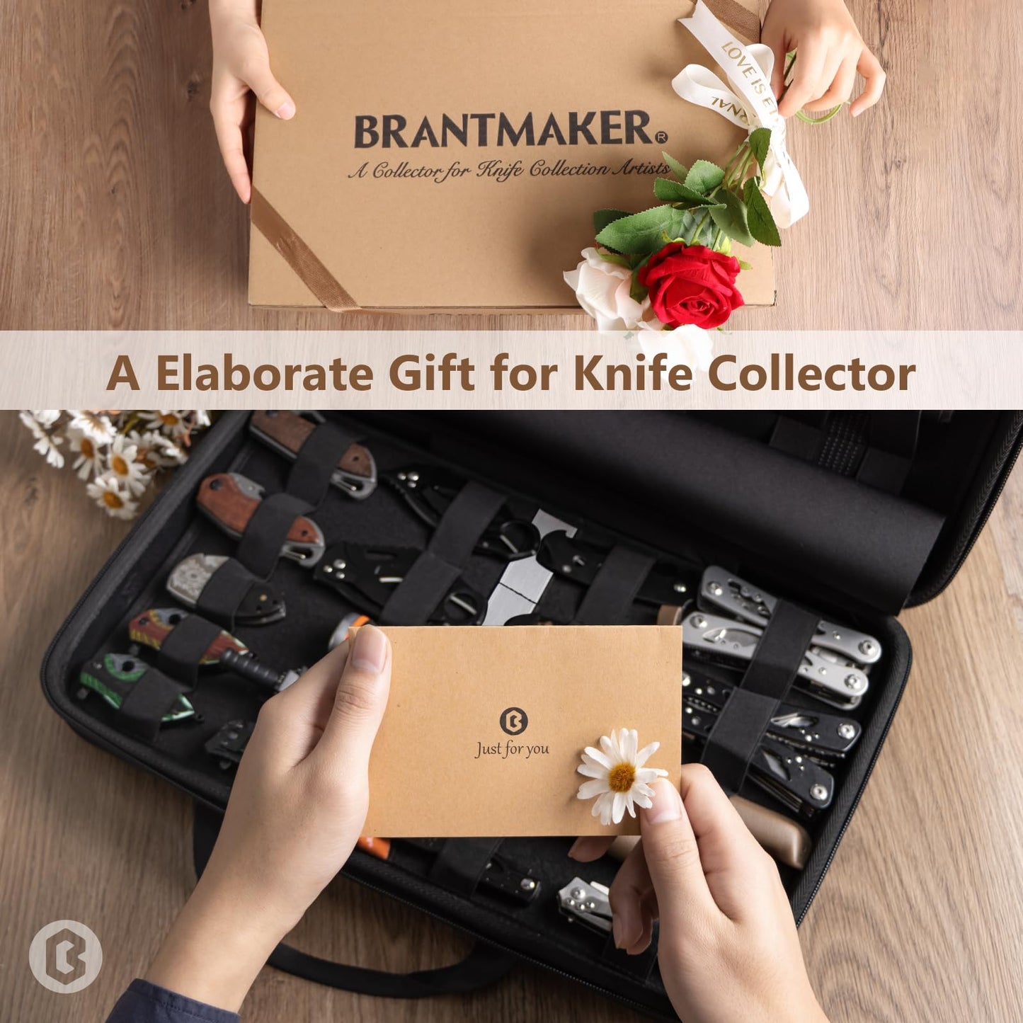 BRANTMAKER Knife Display Case, Knife Case for 61+ Pocket Knives, Collection Box with Portable Shoulder Strap, Knife Storage Items (Box Only)