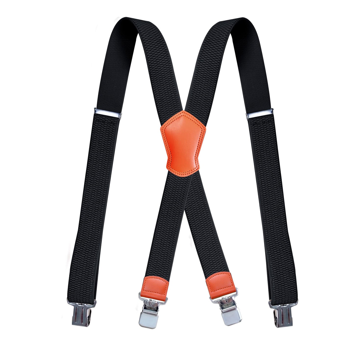 LazarsSpace Heavy Duty Suspenders for Men X Type 4 Clips 1 1/2" Wide Straps Black