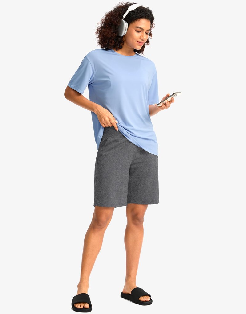 G Gradual Women's Bermuda Long Shorts with Pockets 9" High Waisted Knee Length Shorts for Women Walking Athletic Workout(Charcoal,XXL)