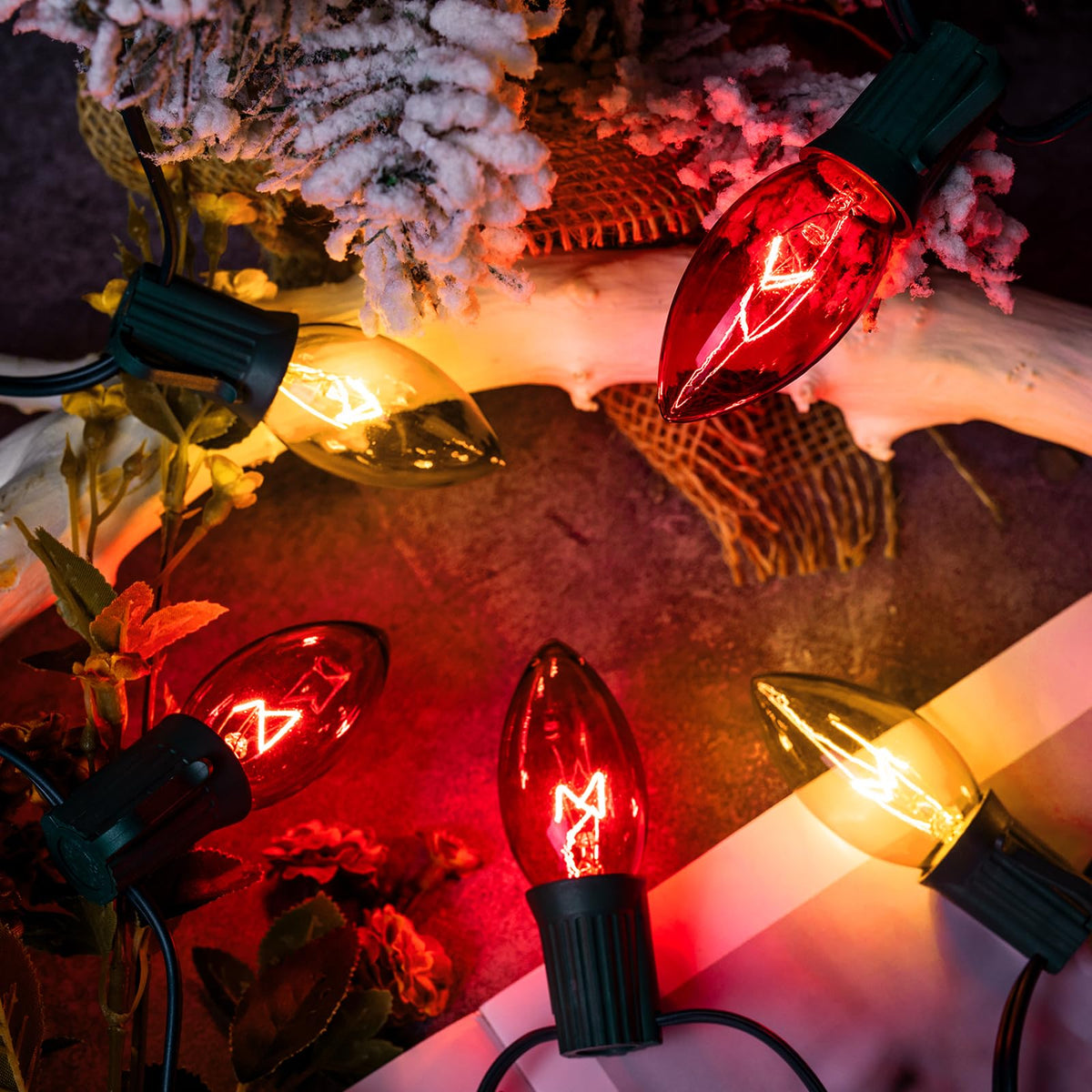 Minetom C9 Christmas String Lights, 25FT, 25 Bulbs, Red & Clear, Outdoor Lighting for Tree, Patio, Gazebo, Wreath