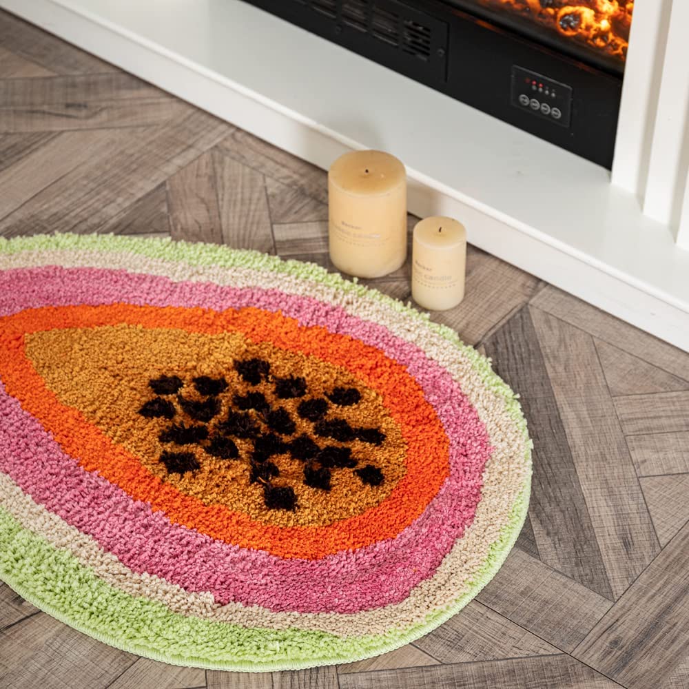 ZSCYD-yingda1992 Passion Fruit Shaped Rug Fruits Bath Mat Area Rug Non-Slip Bathroom Door Soft Cartoon Bathmat for Bedroom Kitchen Home Decor (18.5x25.6in)