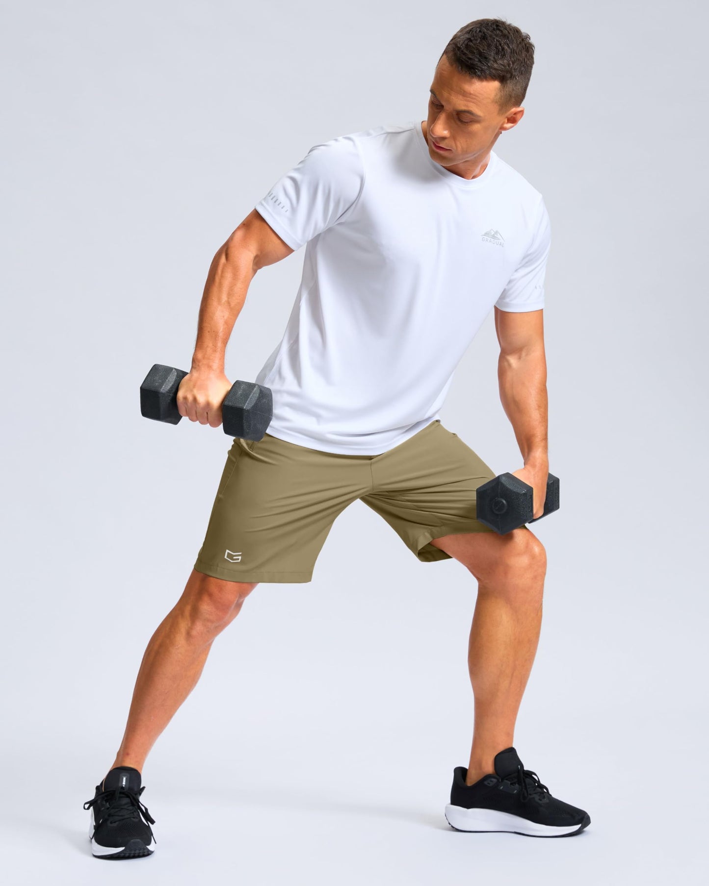 G Gradual Men's Athletic Running Shorts with Zipper Pockets Quick Dry 7"/ 5"/ 9" Workout Gym Shorts for Basketball Hiking(Dusty Khaki,9M)