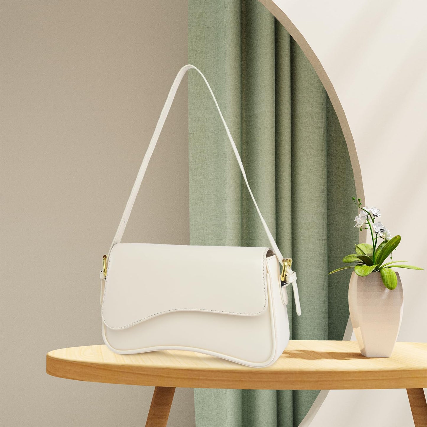 Shoulder Bag for women Clutch Purse Handbag PU Leather Tote Bag with 2 Removable Straps and Zipper Closure Crossbody Bags (A-White)