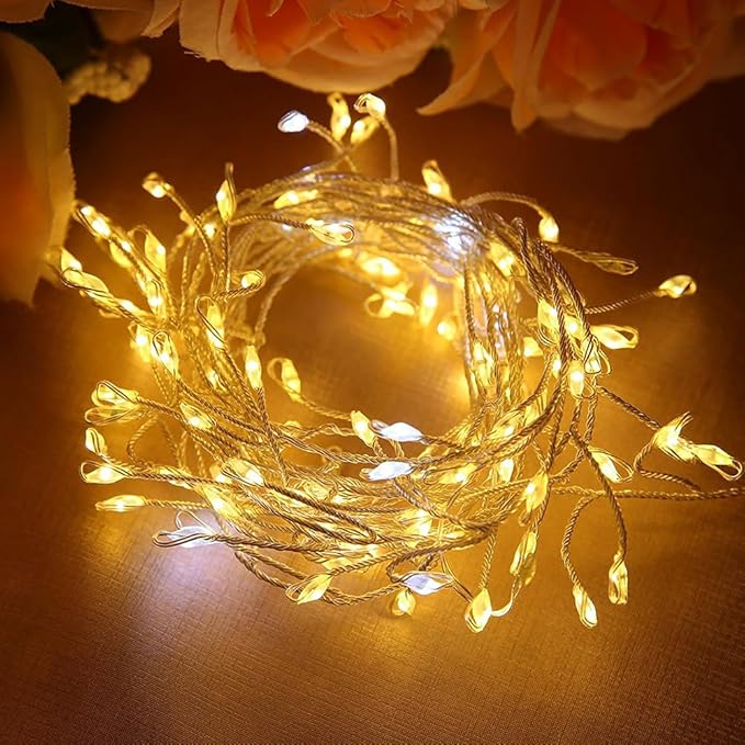 Plug in Firecracker Lights 33FT 300 LED Warm White Copper Wire Indoor Cluster Fairy Lights with Remote Timer for Bedroom, Living Room, Tree, Garden, Porch, Patio, Backyard, Christmas Tree