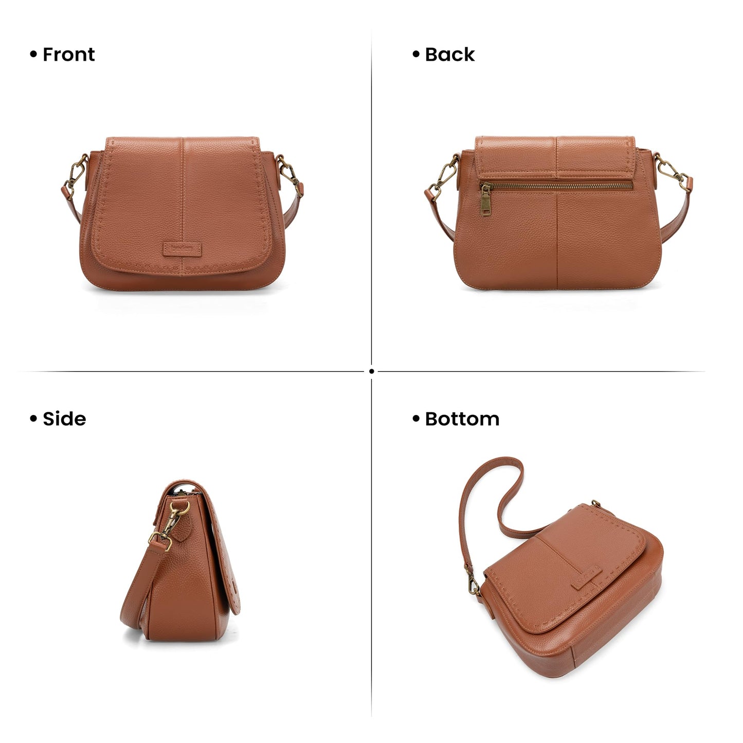 befen Genuine Leather Crossbody Purse for Women Brown Purse RFID Crossbody Bag for Travel Soft Real Leather Saddle Bags with RFID Blocking Trendy Medium Purses Women's Shoulder Handbags for Everyday