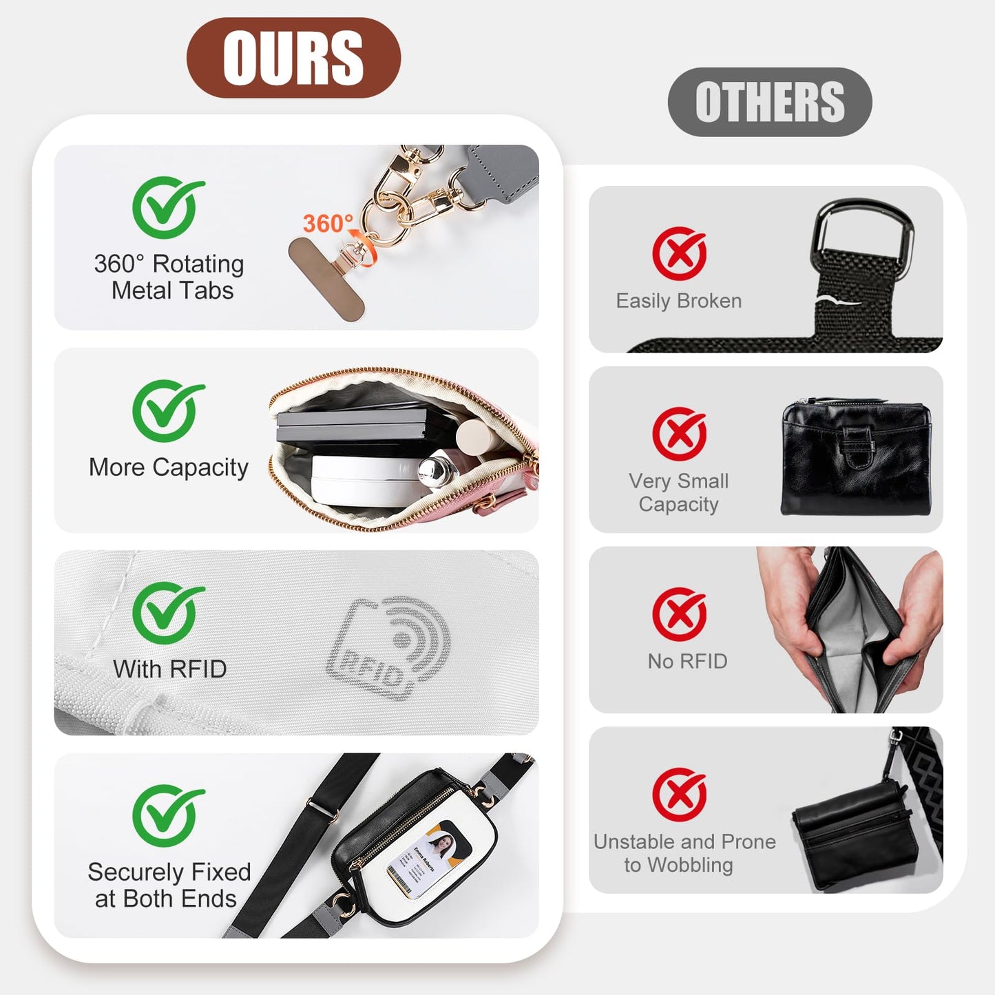 Poaivel Clip and Go Strap For Phone with Leather Wallet Crossbody, Adjustable Phone Lanyard with Slim Detachable RFID Wristlet Wallet and 2 Phone Wrist Strap, For Daily Life & Travel, Coffee Brown