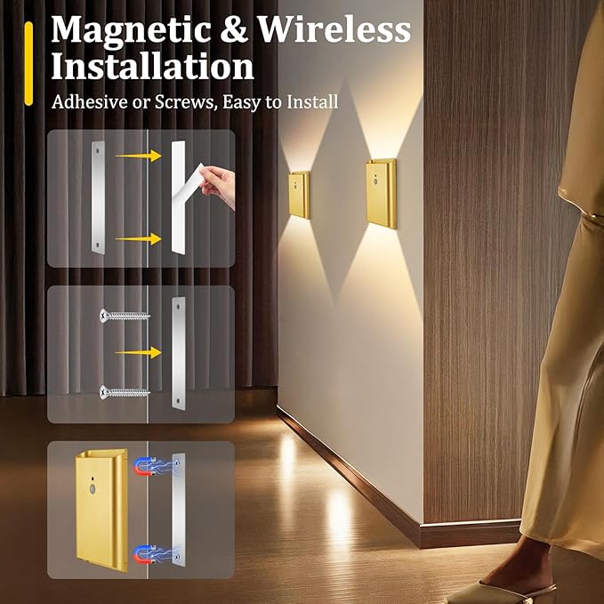 Battery Operated Wall Sconce Light: 5000mAh Rechargeable Motion Sensor Night Light 3 Colors Wireless Sconce Magnetic Closet Lights Motion Sensor Stair Light Indoor LED Wall Light for Bedroom Hallway
