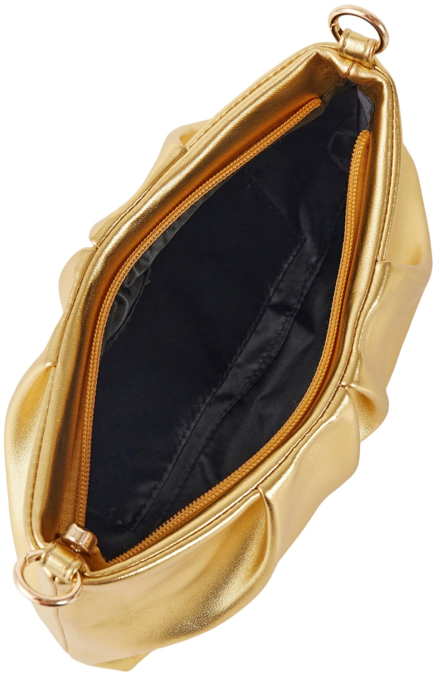 Vegan Leather Evening Bag Ruched Clutch Purse for Women Detachable Metal Chain Crossbody Bag(Gold)