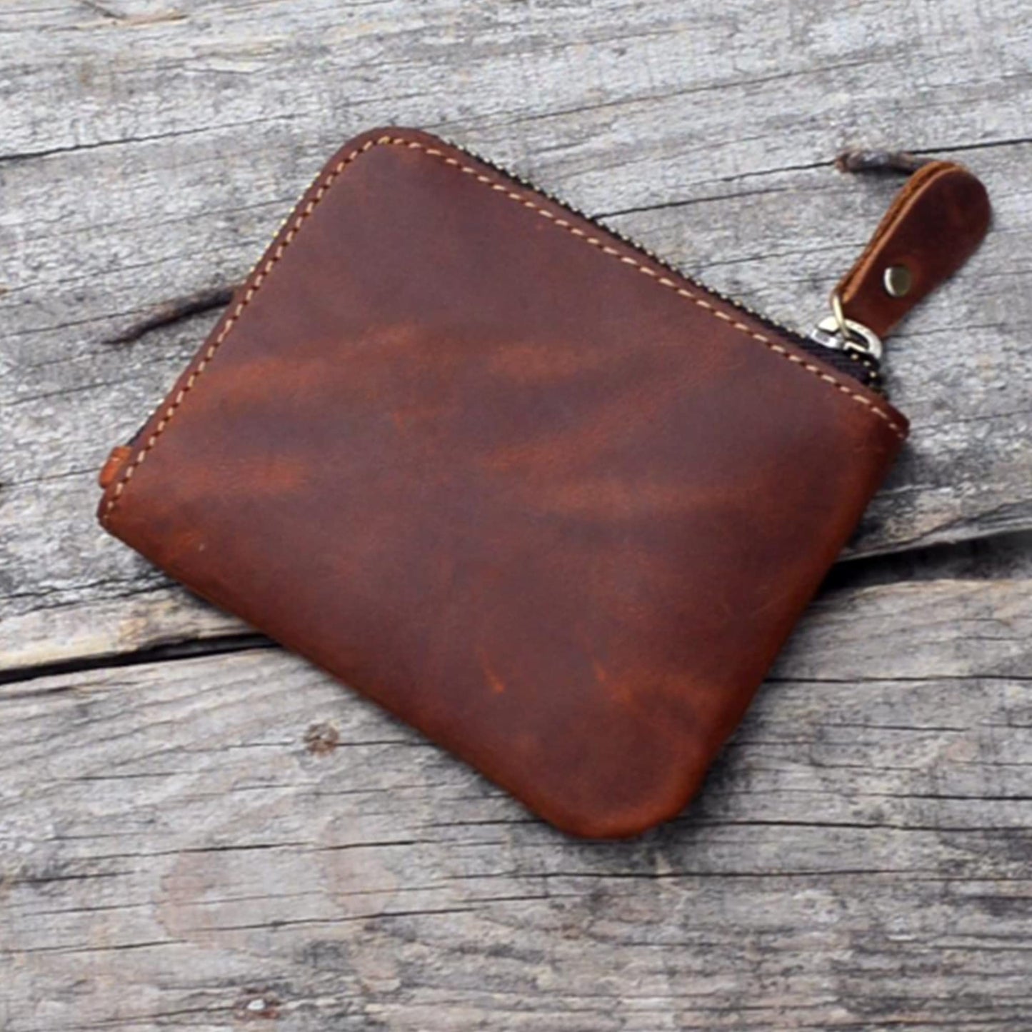 JJNUSA Genuine Leather Zipper Coin Purse Wallet With Key Car Smart Holder, Change Purse, Coin Pouch Holder For Men (Brown)