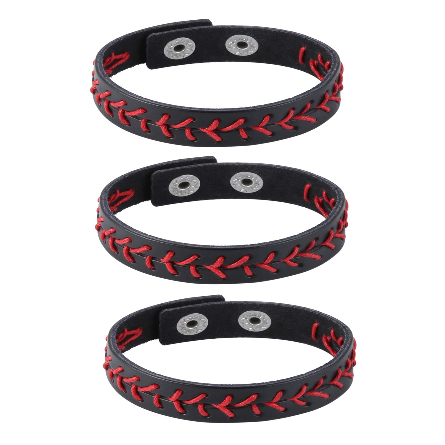 HZMAN Leather Softball Baseball Bracelets by Athletes Bangle Cuff Wristband, 3 Pcs White Black Yellow Ste (Black)