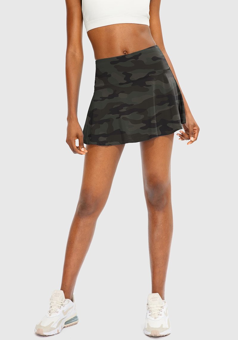 SANTINY Pleated Tennis Skirt for Women with 4 Pockets Women's High Waisted Athletic Golf Skorts Skirts for Running Casual (Green Camo_M)