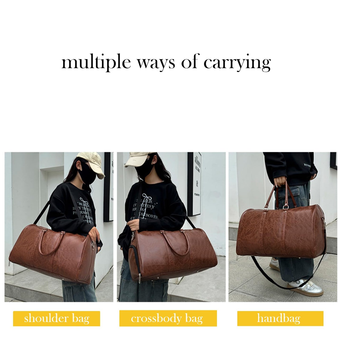 PU Leather Duffle Bag for Travel Duffel Bag, Gym Bag Overnight Bags Weekender Bag for Men (light brown)