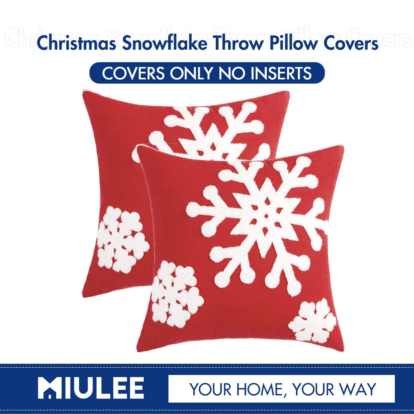MIULEE Pack of 2 Christmas Decorative Snowflake Throw Pillow Covers Canvas Embroidery Winter Cushion Cases Holiday Decor Soft Pillowcases for Winter Couch Sofa Bedroom Car(Red, 18x18in)