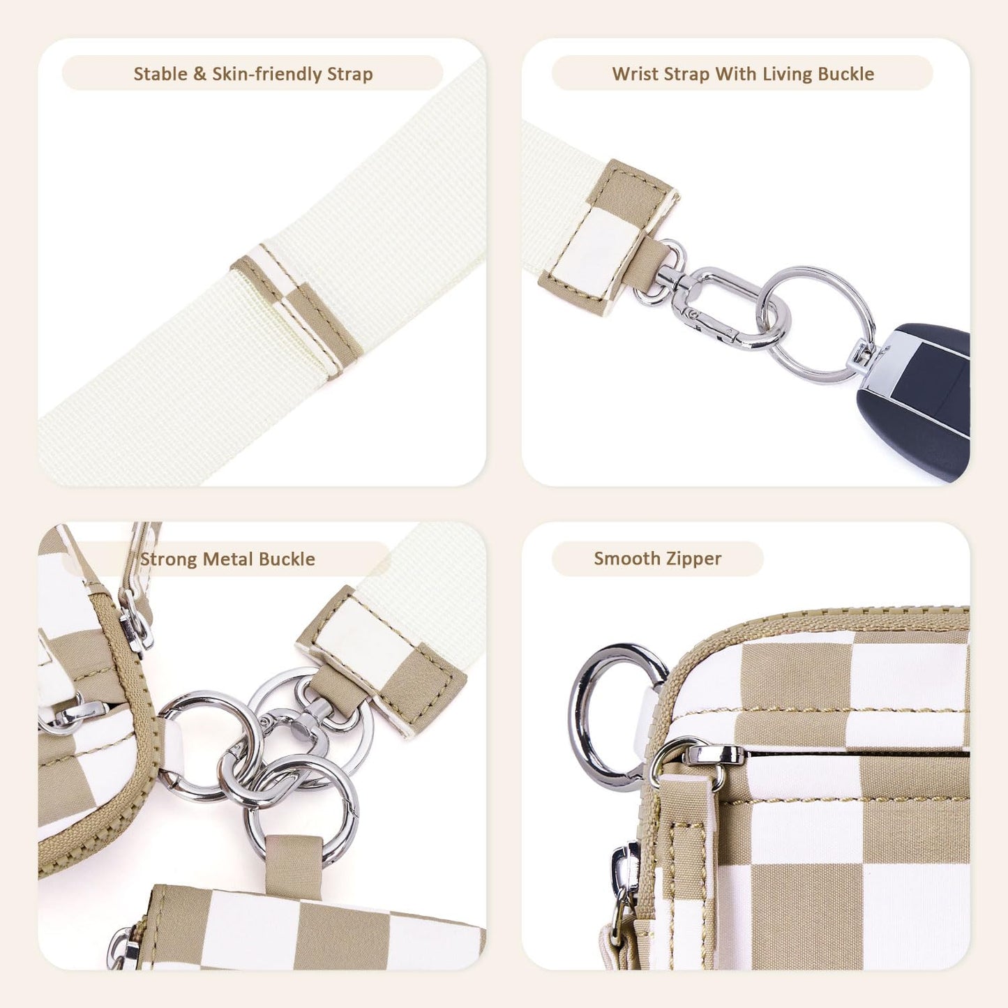 POIUGOYA Keychain Wristlet Wallet,Dual Pouch Wristlet Portable,Nylon RFID Coin Purse Small Wallet with key ring,ID Window