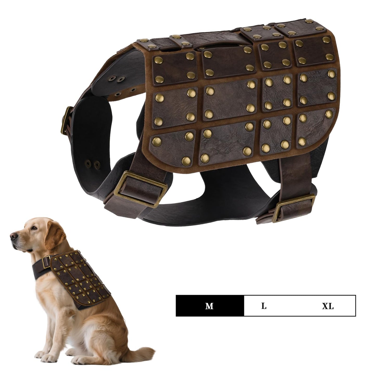 EpicCos Medieval Dog Costume, No-Leash Studded Decorative Faux Leather Vest Harness, 3-Size Pet Apparel for Cosplay (M)