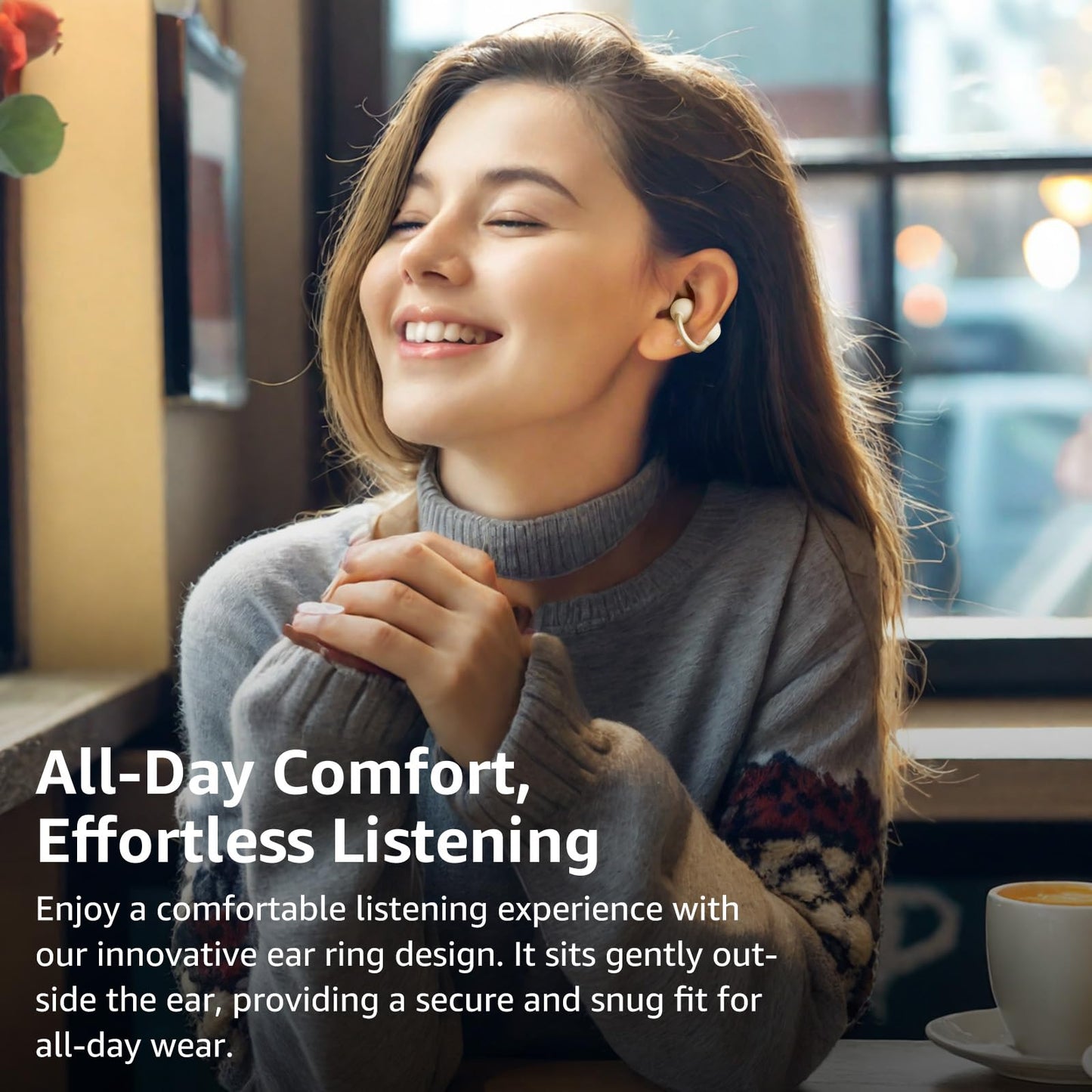 TOZO OpenEarRing True Open Ear Earbuds, Lightweight Comfort Open Ear Clip Wireless Earbuds, 40H Play Bluetooth 5.4 Headphones with Smart Digital Display Design Fit Sports Running, Workout Khaki