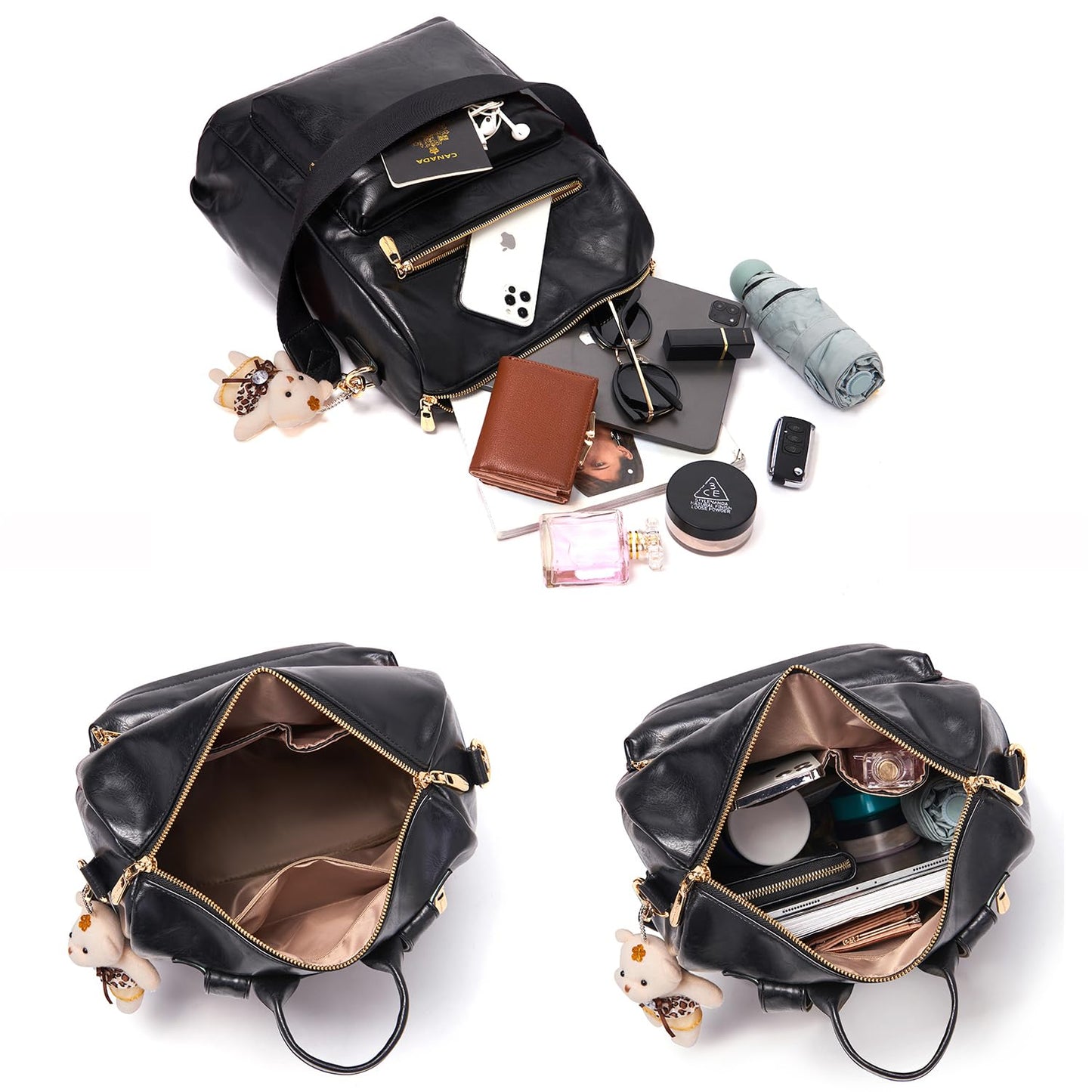Soperwillton Women Backpack Purse Multipurpose Design Handbags Shoulder Bag PU Leather Travel bag Backpack Set 2pcs