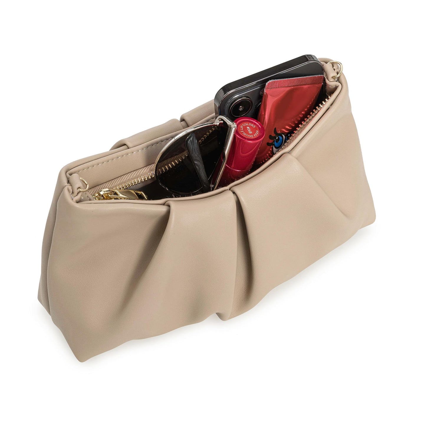 CHARMING TAILOR Women Clutch Bag Dressy Formal Handbag Pleated PU Clutch Purse for Cocktail Prom Wedding Party (Taupe)