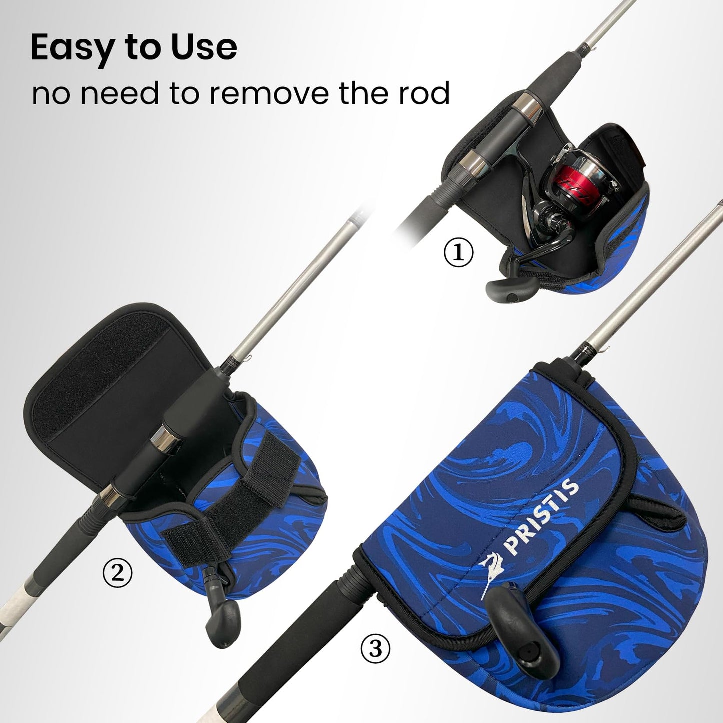 Pristis Spinning Reel Cover, Protective Pouch Bag made of 3mm Thick Impact Resistant Neoprene, Soft Adjustable Fishing Storage Protection Sleeve Case Accessory Gear for 2000-4000 series, size: M